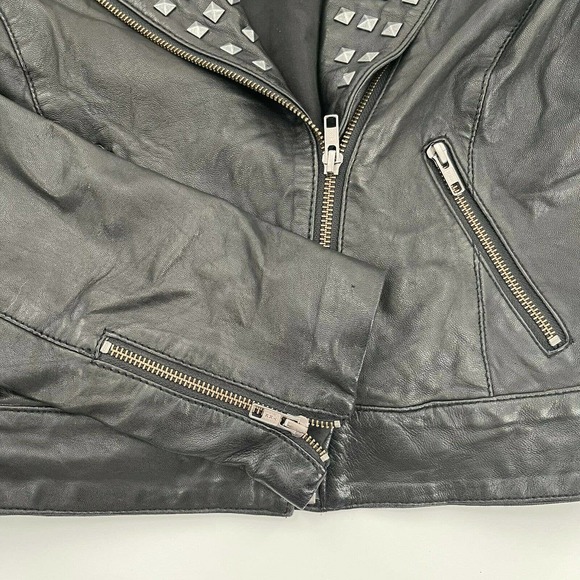 Trouve Leather Jacket Black Studded Moto Zip Biker - Picture 8 of 9
